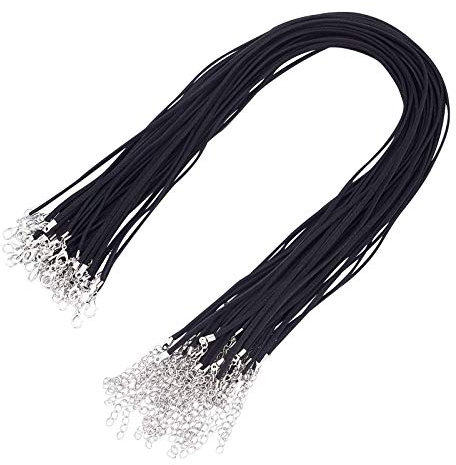 SUPERFINDINGS 50pcs Black Faux Suede Necklace Cord with Platinum Color Iron Lobster Clasps and Iron Chains for Pendants Bracelet Necklace and Jewelry Making