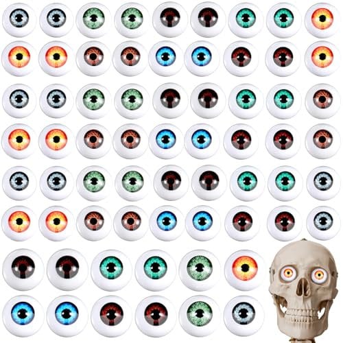 64 pieces Halloween Eyeballs Scary Realistic Eyes Plastic Half Eyeballs Props Horror Mask Doll Eyes Props for Halloween Party Trick or Treat Craft Supplies Spooky Decoration (Dark Color,0.87 Inch)
