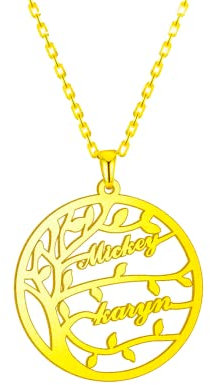 krui Collier Arbre De Vie Femme Personnalisée,Collier Arbre De Vie Argent,Collier Pas Cher,Arbre De Vie Pendentif,Collier Prenom Personnalisé Argent (Or)