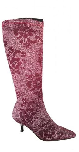 Matador 902451 Stivali elastici in pizzo bordeaux tipo calzino, adattabile, confortevoli, con tacco basso da 6 cm, bordeaux, 41 EU