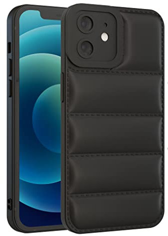 GTElectro Case for Apple iPhone 12, Puffer Jacket Design Soft Slim TPU Protective Cover with Camera Protection, Durable Phone Case, Shockproof Flexible iPhone 12 Case (Black)