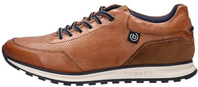 bugatti Homme Baskets décontractées en Cuir, Chaussures à Lacets avec Mousse à mémoire de Forme, Semelle intérieure remplaçable, Cognac, 40 EU