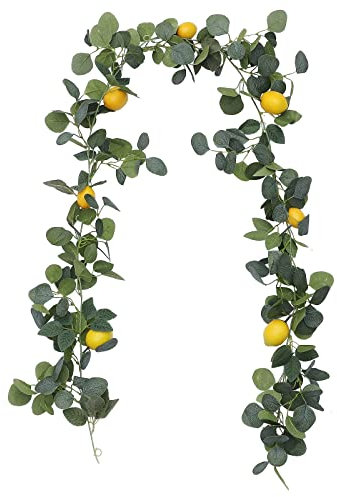 HanOBC 195cm Artificial Lemon Garland Silk Greenery Eucalyptus Garland with Lemons for Wedding Mantle Table Garden Home Arch Decoration
