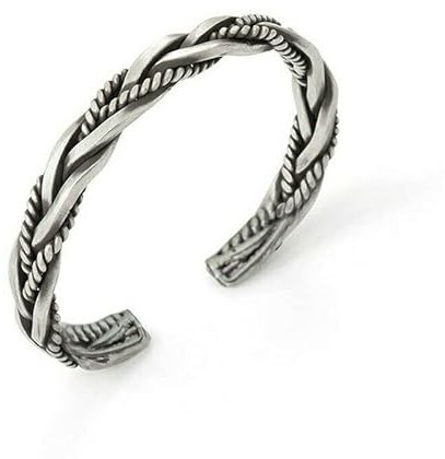 KF-Premium 925 Thai Handmade Mens Bracelet Vintage Open Bangle Twisted Cuff