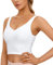 CRZ YOGA Butterluxe Damen V-Ausschnitt Longline Sport-BH - Gepolstert Workout Crop Tank Top mit Eingebautem BH Weiss S