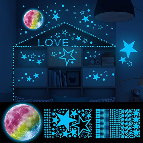 WandSticker4U®- [Blaues Licht] 564 Wandtattoo Leuchtsterne Kinderzimmer selbstklebend I Leuchtende Sterne Mond fluoreszierende Aufkleber I Leuchtsticker Sternenhimmel Baby glow in the dark Sticker