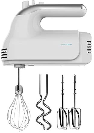 Cecotec Batidora de Varillas PowerTwist. 500 W, 5 Velocidades + Función Turbo, Diseño Ergonómico, 3 Accesorios: Varilla de globo, Varillas batidoras y Garfios amasadores, Material Libre BPA
