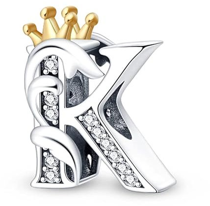 TINSLO Charm Anhänger Damen Buchstabe K für Armband 925 Sterling Silber Charms Beads passend für Pandora Armband und Halskette, Kompatibel mit Europäischen Armbänder für Frauen Mädchen