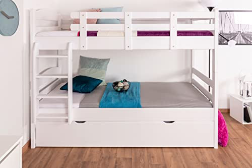 Etagenbett für Erwachsene Easy Premium Line K17/h inkl. Liegeplatz und 2 Abdeckblenden, 90 x 200 cm (B x L) Buche Vollholz massiv weiß lackiert, teilbar