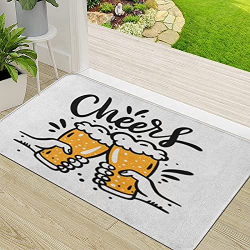 Door Mat,Non-slip Barrier Mats for Indoor and Outdoor,Beer Glasses Mug Hand Drawn Cheers Phrase Cartoon Style is on White,Absorbent Entrance Rug Machine Washable Floor Mat Carpet 50x80cm