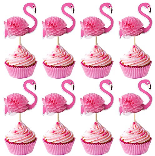 50 Stück 3D Flamingo Tortendeko, Tropical Aloha Luau Cupcake Toppers Summer Flamingo Kuchen Deko Hawaiian Beach Cupcake Dekorationen für Baby Dusche Geburtstag Hochzeits Party Rosa