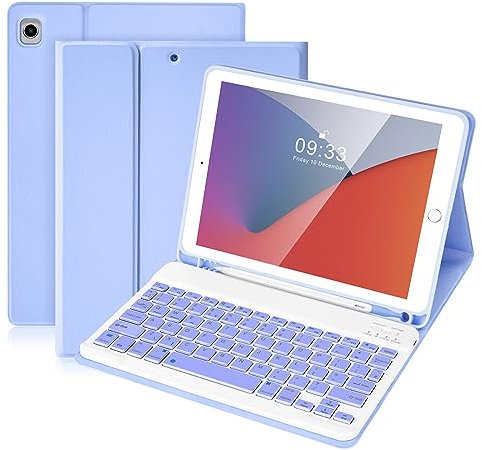 SOPPY Funda con teclado Bluetooth para iPad de 7ª/8ª/9ª generación de 10.2 pulgadas, Air 3 y Pro de 10.5 pulgadas, teclado inalámbrico desmontable con ranura para lápiz, cubierta protectora delgada,