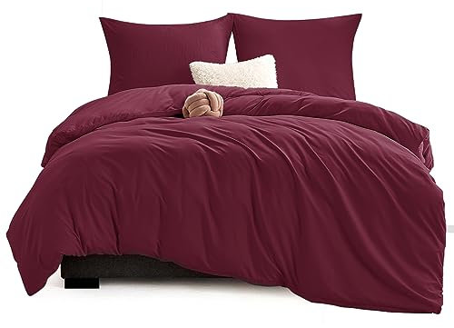 WAVVE Bettwäsche 155x220 3 teilig Weinrot Rot - Bettbezug 155 x 220 Set mit 2 Kissenbezüge 80x80 cm, Bettwäsche-Sets 155x220cm aus Mikrofaser mit Reißverschluss Weich und Bügelfrei, Burgund