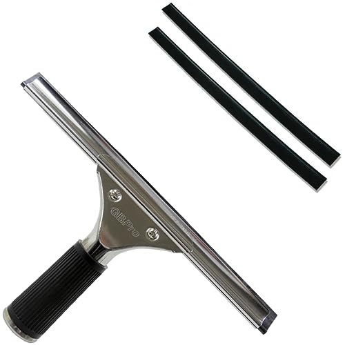 GBPro Professioneller Fensterabzieher aus Edelstahl, 25 cm, maschinengeschnittene hochwertige Gummiblätter, 2 Stück