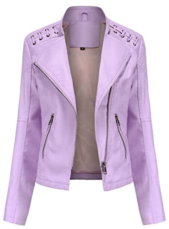 DISSA P6638 - Giubbotto, Giacca di Pelle Donna, Sottile, con Chiusura Lampo, Collo Alto, Modello P6638, Rosa Chiaro, 44