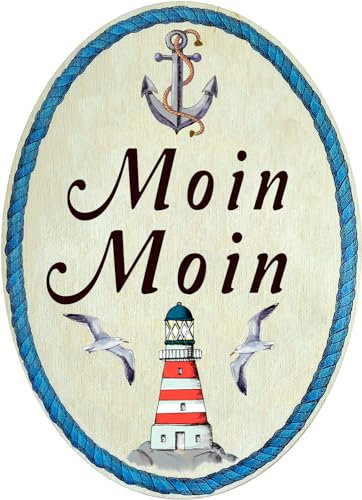 Kaltner Präsente Geschenkidee - Holz Geschenkartikel Deko Türschild im Antik Design Dekoartikel Motiv Moin Moin (Ø 18 cm)