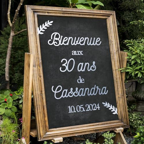 Sticker argenté brillant pour panneau de 20x30cm, bienvenue anniversaire personnalisé, accueil événement, texte personnalisable, champêtre, fête, autocollant