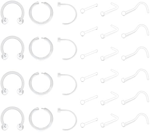 AVYRING 30 Stück Klar Piercing Retainer Set, Unsichtbares Bioflex Plastik Klar Piercing Set, 18G Nasenseptum Knorpel Tragus Ohrringe, Nasenstecker zum Verdecken von Piercings für Schule und Arbeit