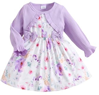 puseky Abito bambina 6-9 mesi Stampa floreale manica lunga abito con fiocco Bambina Abito da principessa per matrimonio festa di compleanno