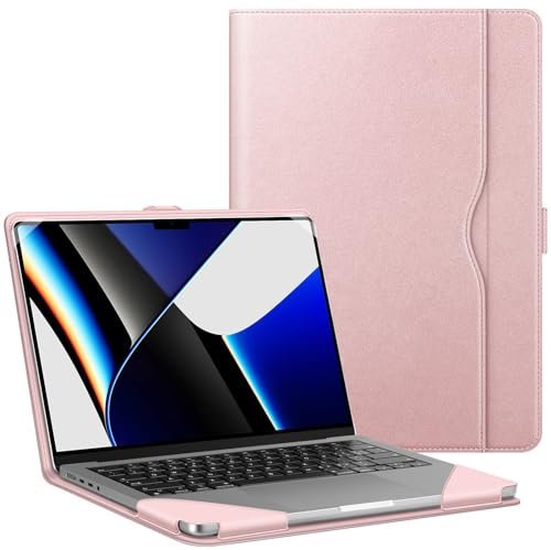 Fintie Sleeve Case for Macbook Pro 14 Inch (2024-2021) M4/M3/M2/M1, Premium PU Leather Protective Folio Book Cover, Rose Gold