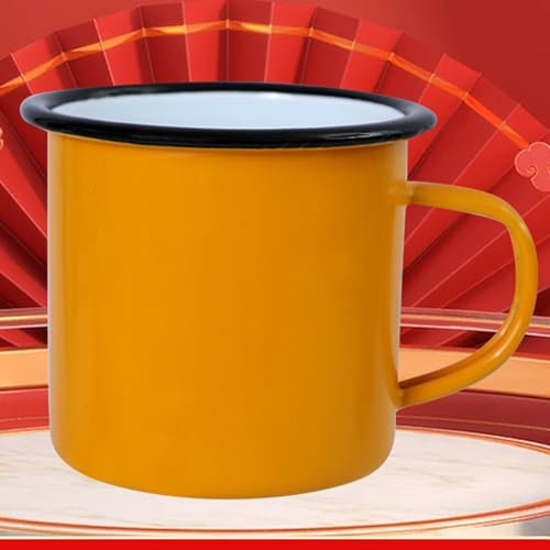 ZYBSLCSY Retro Enamel Mug Set of 2 4 6, Enamel Cups 350ml/12oz, Enamel Drinking Tin Mugs Cups, Fine Enamel Coffee Tea Mug (Yellow,2 pieces)