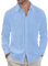 J.VER Men's Linen Cotton Shirts Long Sleeve Regular Fit Casual Solid Lightweight Summer Beach Shirt with Pocket Blue L