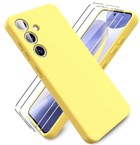 Ikziwreo - Hülle für Samsung Galaxy S24 Handyhülle, mit 2 Stück Displayschutzfolien, Reiner Farbe Ultradünne Weich Silikonhülle, Stoßfeste Anti-Scratch Gummi Schutzhülle - Gelb