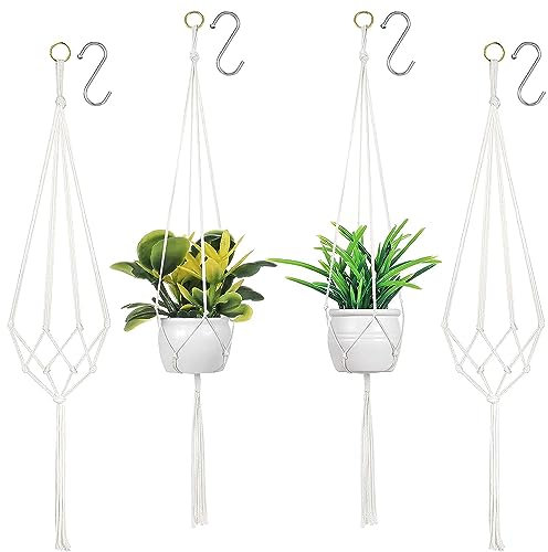 YZDZSW Macrame Plant Hanger, 4 Pack Hanging Planters Baskets with 4 Hanging Hooks, Wall Hanging Flower Pot Holder for Indoor Outdoor Balcony Decoration(90CM & 105CM)