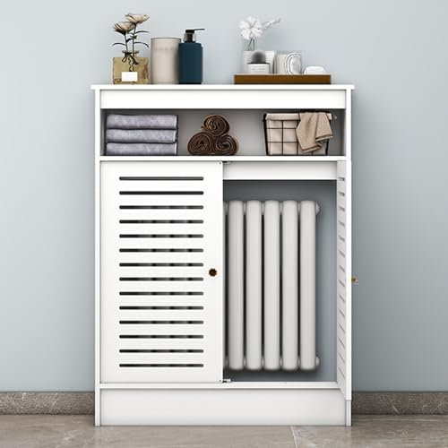Wood Radiator Cover Heating Guard Cabinet with Open Shelves, Modern Side Cabinet Storage Shelf Home Office Decorative Heater Cover, Freestanding Bathroom Floor Cabinet Storage Organizer