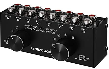 Sunydog Commutateur audio 6(2)-In-2(6)-Out,Boîte de sélection de signal audio à deux voies Distributeur de répartiteur avec entrées et sorties RCA
