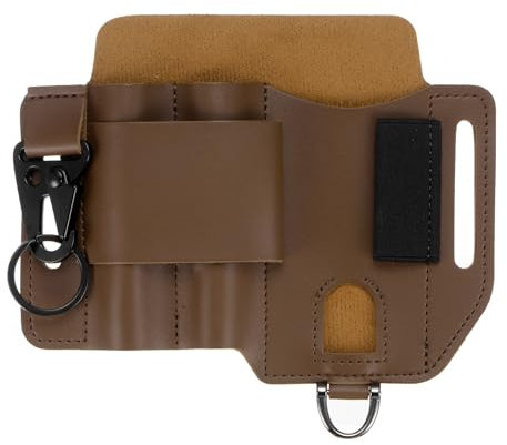 sourcing map Multitool Sheath EDC Pocket Organizer 6.9 x 5.4 PU Leather Big Capacity Leather EDC Pocket Organizer with Pen Holder Key Fob for Folding Knife Multitool Kits, Brown