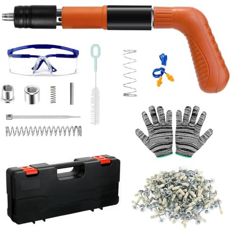 WOOLUCK Pistola Manuale Sparachiodi con 200 chiodi tondi, Portatile Nail Gun Silenziatore Regolabile Pistola Per Chiodi, Pistola per muri di cemento