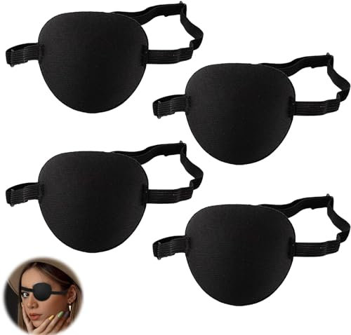 SHSHbuy Cache Oeil,4 Pièces Yeux de Pirate Patch,Patch d'Oeil Strabisme Ajustable Patchs Oculaires Médicaux Masque pour les Yeux pour Adultes et Enfants,Cosplay Patchs