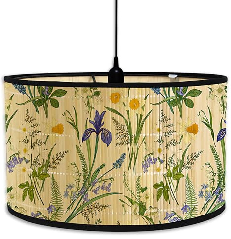 Abat Jour,E27 Abat-jour Lampe de sur Pied,Chevet,Plafond,Lustre,Lampe de Tambour,Grand Abat Jour en bambou(fleur)