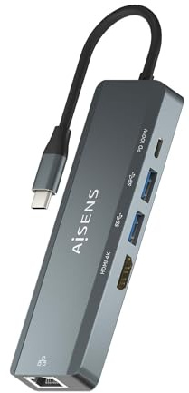 USB-C Dock AISENS 5 EN 1 USB-C A 1XHDMI 1XRJ45 2XUSB 1XPD 15 cm