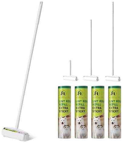 Foyer Nuage Grand Rouleau Poils Animaux 2.0, Rouleau Poils Animaux XXL avec Poignées Extensibles* 4 Recharges 240 Feuilles,Rouleau Adhesif Vêtement 24cm avec Manche Extrêmement Long Jusqu'au 126cm