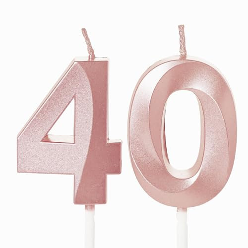 Rose Gold Number 40 Candles for Birthday Cake, 40th Birthday Candles 40 Birthday Candles 40th Candles for Cake, 40th Birthday Cake Candles Cake Toppers for 40 Year Old Women Rose Gold