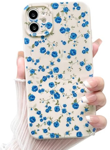 NITITOP Compatible with iPhone 11 Case Cute Flower for Women Girls Floral Blue Rose Design Vintage Shockproof Soft Girly Slim TPU Fashion Protective Phone Cover - Blue