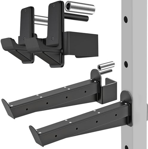 Kipika J-Hooks and Safety Spotter Arms for 3 x 3 Power Racks with 5/8 or 1 Hole - Heavy Duty Barbell Holders and Catches with Rubber Pads - Power Rack Attachments for Squat, Bench Press and More