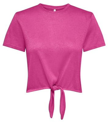 ONLY Onlamber Life S/S Glitter Knot Top Jrs, Fucsia Fedora, L