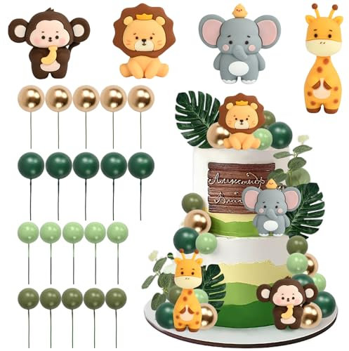 Kuchendeko Tiere Cake Topper, 24 Stück Zoo Tortendeko Waldtiere Kuchendeko, Waldtiere Kuchen Deko Dschungel, Safari Tortendeko Tiere Waldtiere Tortenfigur Kuchen Topper für Kinder Junge Mädchen
