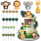 Kuchendeko Tiere Cake Topper, 24 Stück Zoo Tortendeko Waldtiere Kuchendeko, Waldtiere Kuchen Deko Dschungel, Safari Tortendeko Tiere Waldtiere Tortenfigur Kuchen Topper für Kinder Junge Mädchen