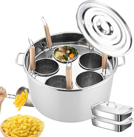 forplubossmmp Macchina per La Cottura della Pasta Commerciale - con 2 Teglie da Forno, Pentole per La Pasta E Pentole per Brodo - con 5 Cestelli Scolapasta, Pentola da Cucina in Acciaio Inossidabile
