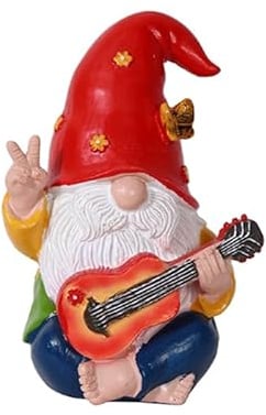 Gartenzwerg, lustiger Hippie-Zwerg, Figur, skurrile Gitarre, spielender Zwerg, Statue, buntes Harz, Garten, Zwerg, Outdoor-Dekoration, Hof, Balkon, Veranda, Neujahrsgeschenkidee