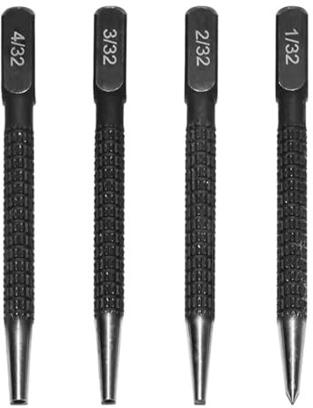 4Pcs Centre Punch Set, Positioning Punch Set Nail Punch Kit for Drilling and Marking Tools, Drilling Marking Positioning Punch for Metal Wood 1/32, 2/32'', 3/32,4/32''