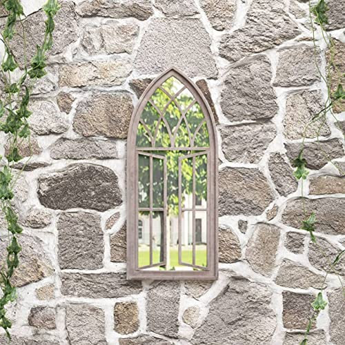 Xichuzi Gartenspiegel, Spiegel Fenster, Kirchenfenster, Window Mirror, Fensterspiegel, Wandornament, Sand 70x30 cm Eisen