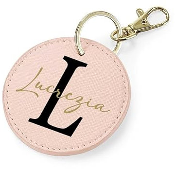 Mr. Gadgets Portachiavi Eco Pelle Personalizzabile con Nome - e Lettera Maiuscola (Tondo, Rosa)