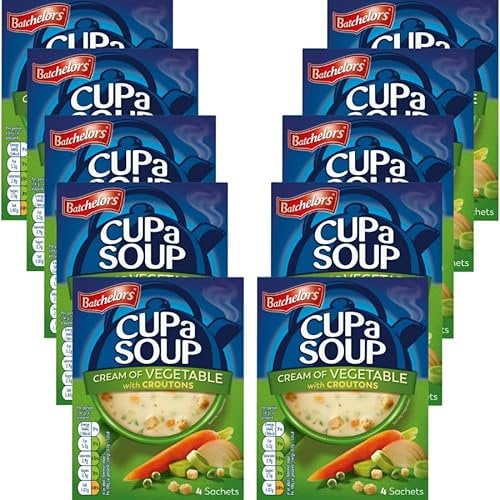 Instant Soup Bundle with Batchelors Cup A Soup Cream of Vegetable with Croutons 122g - 10 Pack | Suitable For Vegetarians, Low In Fat and Sugar.