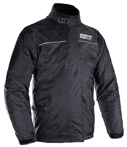 Oxford Rainseal Thermal Waterproof Over Jacket | Motorcycle Rainwear Bike Wet Weather Gear, Black, 3XL
