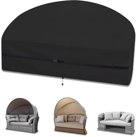GJMZTQG Sonneninsel Abdeckung Halbrund,Schutzhülle Halb für Sonneninsel 600D Abdeckplane Halbrund für Gartenmuschel,Wasserdicht (200 * 110 * 80cm,Schwarz)